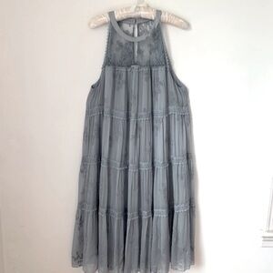 Sundance Embroidery Lace Tiered Babydoll Midi Dress